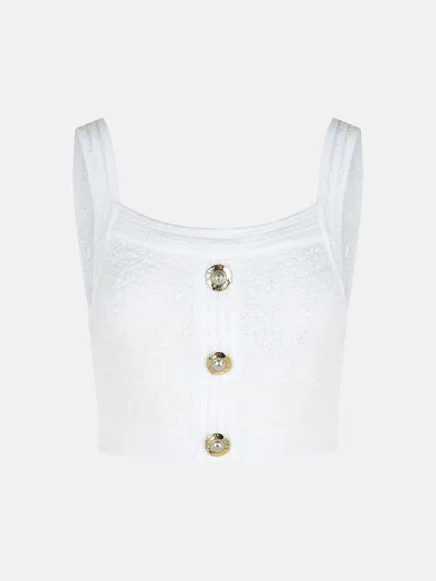 Balmain White Cotton Blend Top