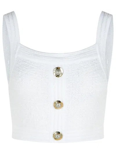 BALMAIN BALMAIN WHITE COTTON BLEND TOP