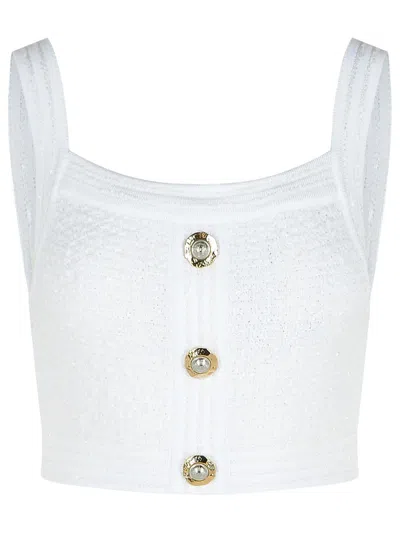 BALMAIN WHITE COTTON BLEND TOP