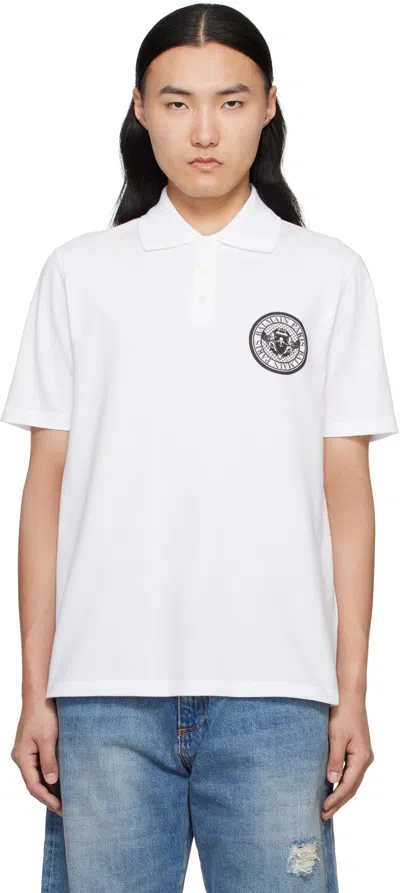 BALMAIN WHITE COTTON COIN PRINT POLO