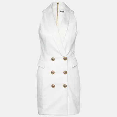 Pre-owned Balmain White Cotton Double Breasted Mini Dress S