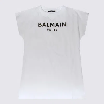 Balmain Kids' White Cotton Dress In Bianco