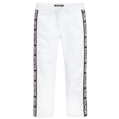 Balmain White Cotton Logo Trousers