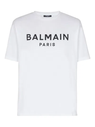 Balmain White Cotton Loose Sleeve T-shirt In Multi