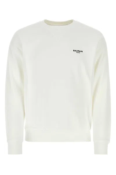 Balmain White Cotton Sweatshirt In Blancnoir
