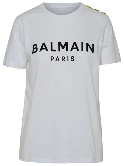 BALMAIN WHITE COTTON T-SHIRT