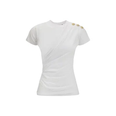 Balmain Cotton T-shirt With Button Detail And Draped Design In White