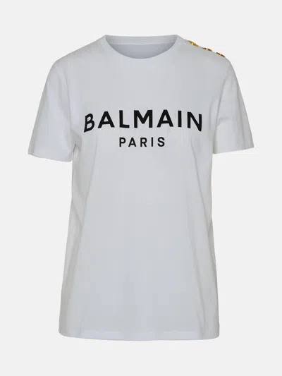 Balmain T-shirt 3 Bottoni Logo In White