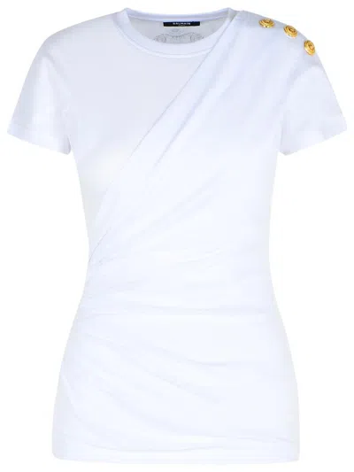 Balmain White Cotton T-shirt In Blue