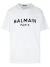 Balmain White Crewneck T-shirt With Contrasting Logo Lettering Print In White
