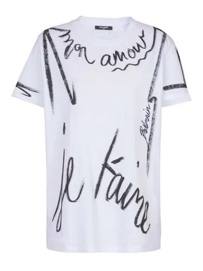 Balmain Sl Writing Printed T-shirt In White