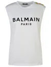 Balmain Logo Cotton Jersey Tank Top In White