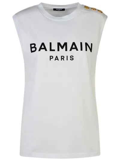 BALMAIN BALMAIN WHITE COTTON TANK TOP