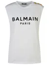 Balmain Logo Cotton Jersey Tank Top In White
