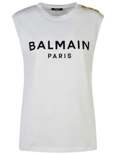 BALMAIN BALMAIN WHITE COTTON TANK TOP