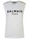 Balmain Logo Cotton Jersey Tank Top In White