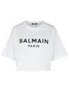 Balmain Logo Cotton Jersey Cropped T-shirt In White