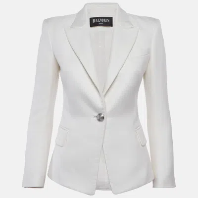 Pre-owned Balmain White Cotton Woven Single Breasted Blazer S