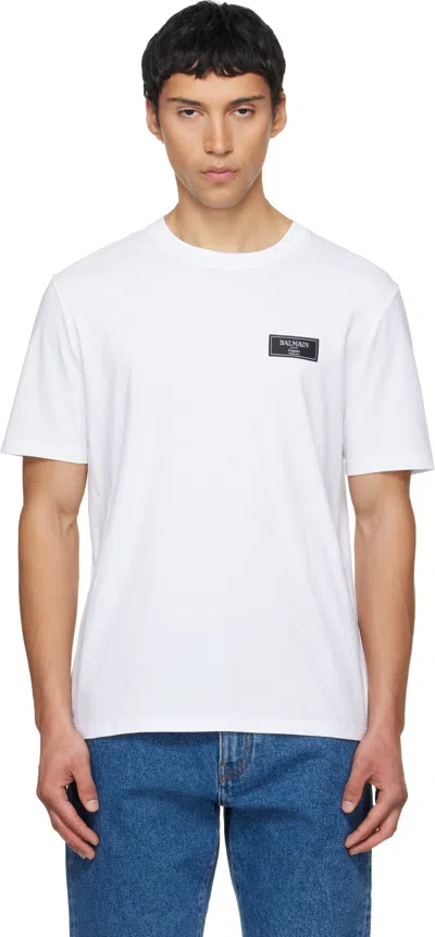 BALMAIN WHITE COUTURE LABEL T-SHIRT