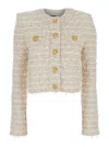 Balmain White Crewneck Cardigan With Jewel Buttons