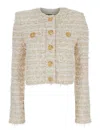 Balmain Women's 2 Pockets Buttoned Tweed Knit Crop Jacket In Neutral
