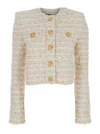 Balmain White Crewneck Cardigan With Jewel Buttons In Multicolor