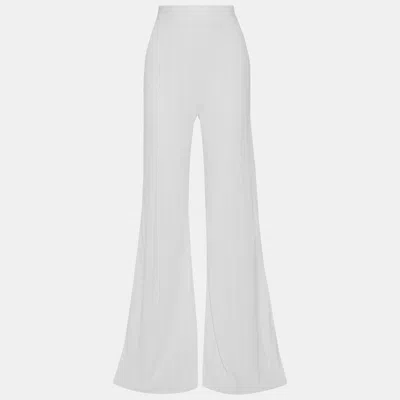 Pre-owned Balmain White Crinkled Knit Flared Trousers S (fr 36)