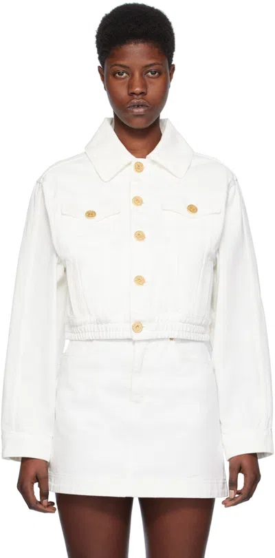 BALMAIN WHITE CROPPED DENIM JACKET
