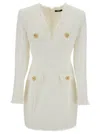 Balmain Button-embellished Tweed Minidress In White