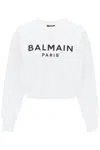 BALMAIN CROPPED SWEATSHIRT WITH FLOCKED LOGO FOR WOMEN