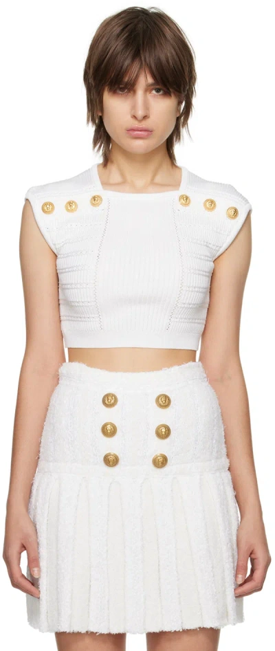 Balmain White Cropped T-shirt In 0fa Blanc (0fa)