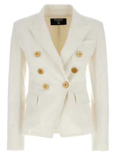 BALMAIN WHITE DOUBLE-BREASTED DENIM BLAZER
