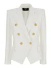 Balmain White Double-breasted Jacket With Peak Lapels And Logo Buttons In Fabric Women In White
