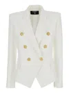 Balmain White Double-breasted Jacket With Peak Lapels And Logo Buttons In White