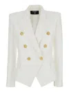 Balmain White Double-breasted Jacket With Peak Lapels And Logo Buttons In Fabric Women In Multicolor