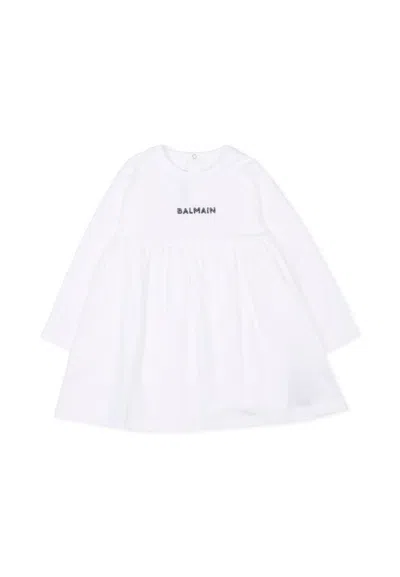 Balmain White Dress For Baby Girl With Logo