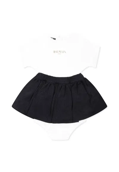Balmain White Dress For Baby Girl With Logo In Multicolor