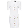 Balmain Short White Fitted Dress With Buttons In White