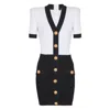 Balmain Fitted Black Dress With Ribbed Texture And Gold Accents In Multi