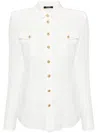 Balmain Button-embellished Silk Crepe De Chine Shirt In White