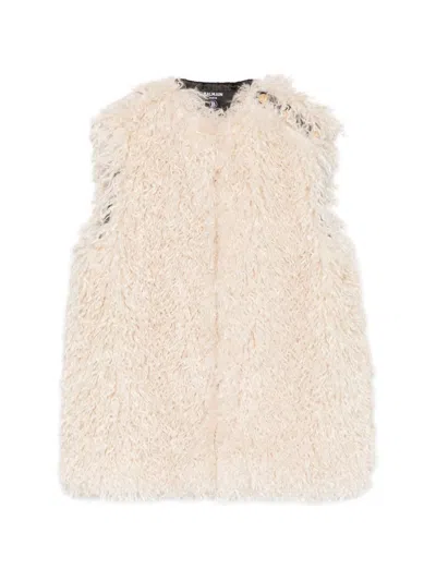 Balmain White Faux Fur Gilet By  Kids In Gray