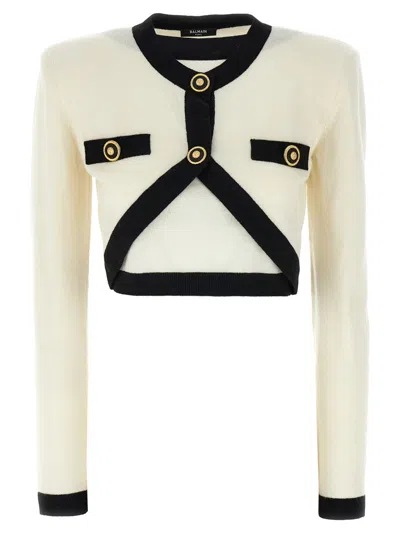 BALMAIN WOMEN WHITE FILO LEONE CATENA SWEATER, S LUXURY SWEATERS & KNITWEAR FOR WOMEN DARVEYS