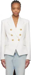 Balmain Double Breasted Wool Grain De Poudre Blazer In 0fa Blanc