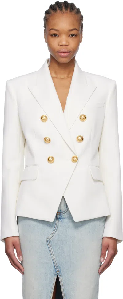 Balmain White Grain De Poudre 6-button Blazer In 0fa Blanc
