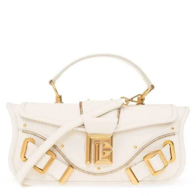 Balmain White Grained Leather Blaze Clutch Bag