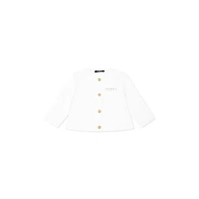 Balmain White Jacket For Baby Girl With Logo