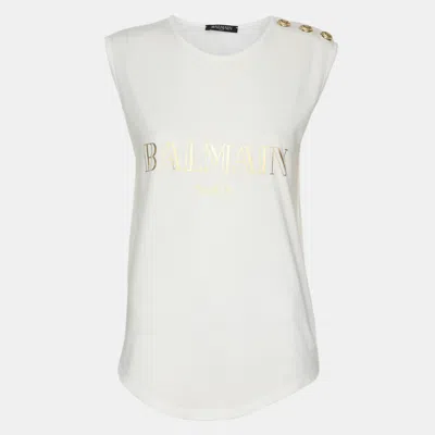 Pre-owned Balmain White Jersey Logo Print Tank Top S