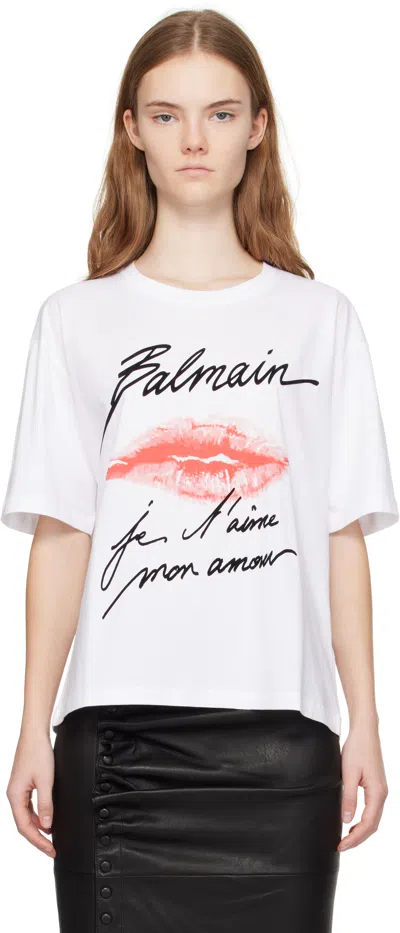 BALMAIN WHITE KISS PRINT T-SHIRT