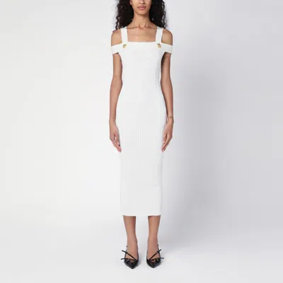 BALMAIN BALMAIN WHITE KNIT DRESS WITH DOUBLE STRAPS