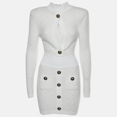 Pre-owned Balmain White Knit Mohair Blend Bodycon Mini Dress S
